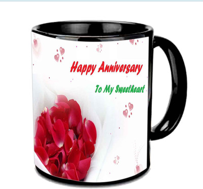 

Raj Laxmi Happy Anniversary My Sweetheart Multicolor Ceramic Mug(350 ml), Black