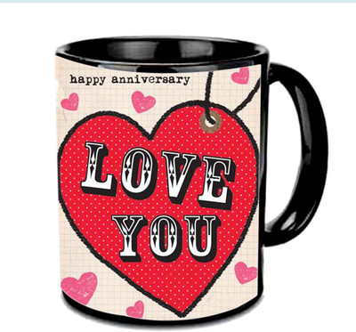 

Raj Laxmi Happy Anniversary My Love Multicolor Ceramic Mug(350 ml), Black