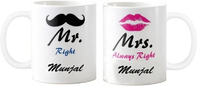 Exoctic Silver Mr. & Mrs….Munjal Right Couple Anniversary Ceramic Coffee Mug(330 ml, Pack of 2)