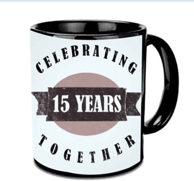 

Raj Laxmi Celebrating 15th Years Together Multicolor Ceramic Mug(350 ml), Black