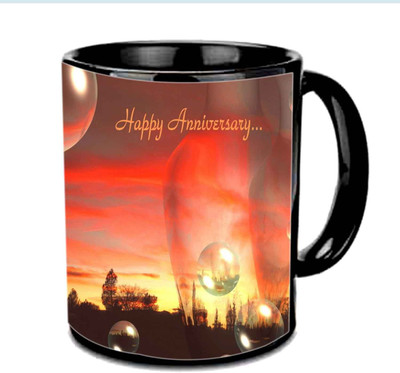 

Raj Laxmi Happy Anniversary With Bubbles Design Multicolor Ceramic Mug(350 ml), Black
