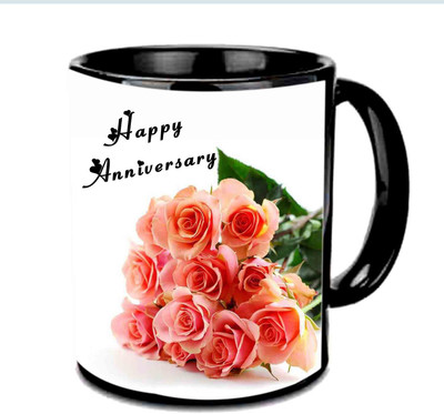 

Raj Laxmi Happy Anniversary With Beautiful Roses Multicolor Ceramic Mug(350 ml), Black