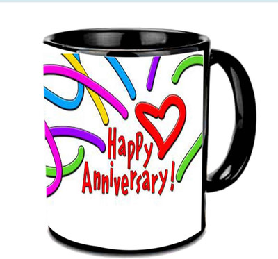 

Raj Laxmi Happy Anniversary With Unique Design Multicolor Ceramic Mug(350 ml), Black