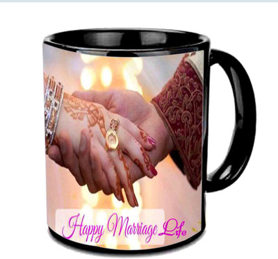 

Raj Laxmi Happy Married Life Multicolor Ceramic Mug(350 ml), Black