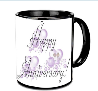 

Raj Laxmi Happy Anniversary With Love Drops Multicolor Ceramic Mug(350 ml), Black