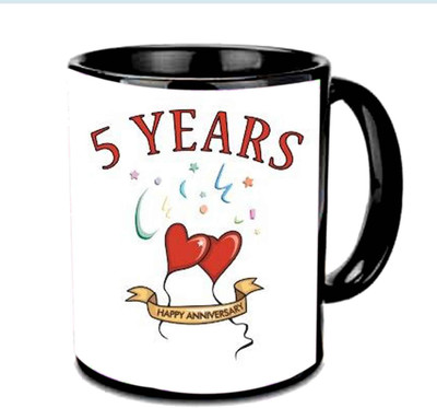 

Raj Laxmi 5 Years Of Love,Wish You A Happy Anniversary Multicolor Ceramic Mug(350 ml), Black