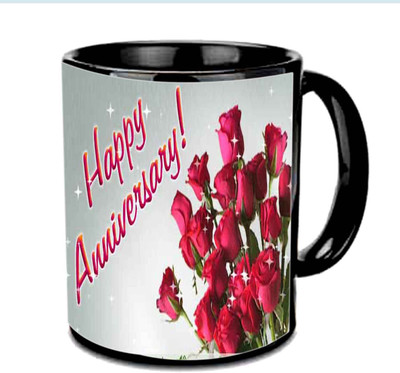 

Raj Laxmi Lovely Roses Happy Anniversary Wishes Multicolor Ceramic Mug(350 ml), Black