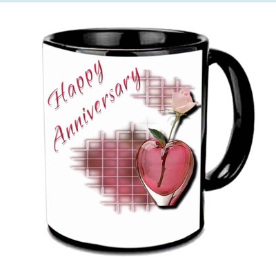 

Raj Laxmi Happy Anniversary With Crystel Heart Design Multicolor Ceramic Mug(350 ml), Black