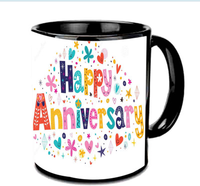 

Raj Laxmi Happy Anniversary With Colorful Fonts Multicolor Ceramic Mug(350 ml), Black