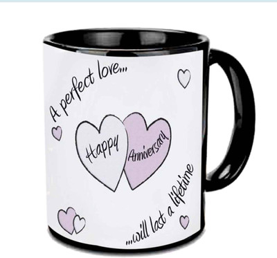 

Raj Laxmi Happy Anniversary For Perfect Couples Multicolor Ceramic Mug(350 ml), Black