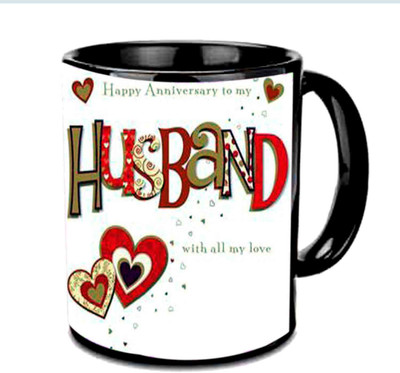 

Raj Laxmi Happy Anniversary To My Hubby Multicolor Ceramic Mug(350 ml), Black