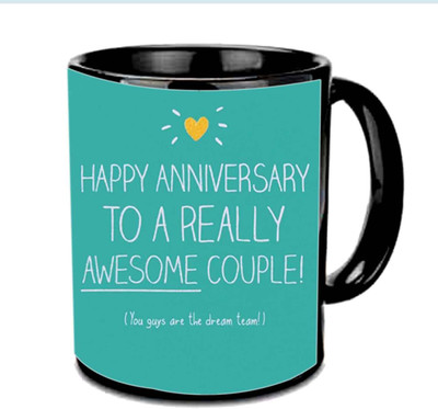 

Raj Laxmi Happy Anniversary To A Awesome Couple Multicolor Ceramic Mug(350 ml), Black