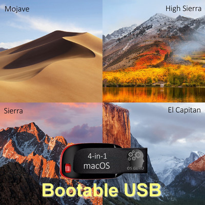 OSGuru OSGMAC4IN1MOHISIEC 4-in-1 macOS Mojave (Latest), High Sierra (10.13.6), Sierra (10.12.6), El Capitan (10.11.6) Install/Repair/Restore/Upgrade 32GB Bootable USB Pen Drive 64-Bit