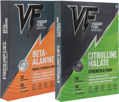 

vigour fuel Combo Pack L Citrulline Dl Malate 2:1 100 G & Beta Alanine 100 G EAA (Essential Amino Acids)(200 g, Unflavoured)