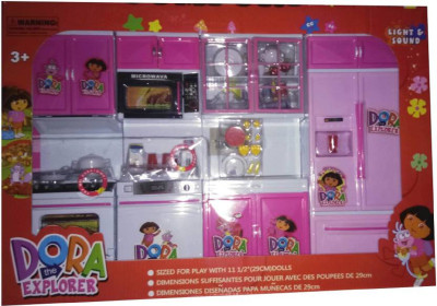 

AZIN Dora 4 Piece Kitchen Set For Kids | Multi Color & Model | Light & Sound | Heavy Duty | Hard Body