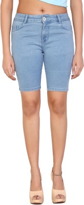 FCK-3 Solid Women Denim Light Blue Denim Shorts