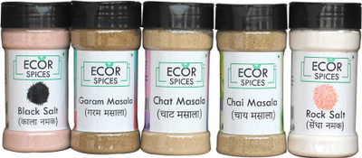 

ECOR SPICES Tea Masala- 100 gm, Chat Masala- 100 gm, Garam Masala- 100 gm, Rock salt- 200 gm, Black Salt- 150 gm Combo(5 x 20 g)
