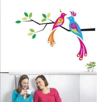 rawpockets 1 Wall Decals ' Love Birds on Tree' Wall Decal Sticker ' Wall stickers (PVC Vinyl) Multicolour Self Adhesive Sticker(Pack of 1)