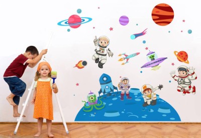 rawpockets 1 Wall Decals ' Kid's on Space - Kid's Room ' Wall stickers (PVC Vinyl) Multicolour Self Adhesive Sticker(Pack of 1)