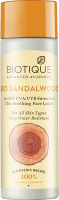 

Biotique BIO SANDALWOOD UVA/UVB Sunscreen ultra soothing face lotion For all Skin Types Very Water - Resistant - SPF 50 PA+(190 ml)