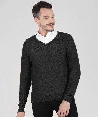 U.S. POLO ASSN. Solid Round Neck Casual Men Black Sweater