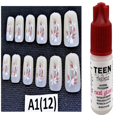 

Ear Lobe & Accessories Round Tip Full Cover Nails With Glue 12 Pcs A1(12) Multicolour(Pack of 12)