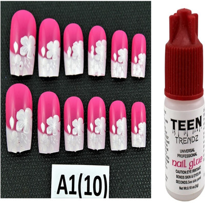 

Ear Lobe & Accessories Round Tip Full Cover Nails With Glue 12 Pcs A1(10) Multicolour(Pack of 12)