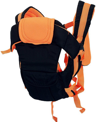 

RIMJHIM TOYS Soft Adjustable 4-in-1 Baby Carrier with Comfortable Head Support & Buckle Straps with Waist Belt (Black & Orange) Baby Cuddler(Black-Orange, Front Carry facing in)