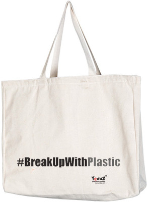 

Yedaz BreakUpWithPlastic - Tote Bag 16x20 With Multiple Pockets Multipurpose Bag(White, 14 inch)