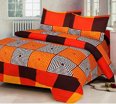 TOORSKY 144 TC Microfiber Double Printed Flat Bedsheet(Pack of 1, Orange)