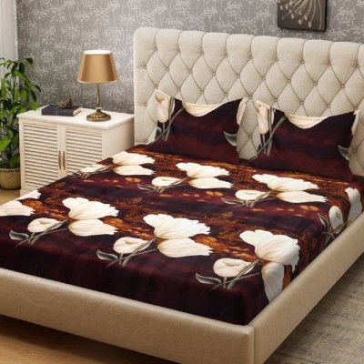 TOORSKY 144 TC Microfiber Double Floral Flat Bedsheet(Pack of 1, Brown)