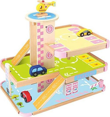 

Webby Wooden 4 Story Parking Garage 4 Wooden Cars and Helicopter Toy,9 Pieces(Multicolor)