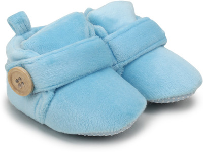 

Superminis Baby Girls And Baby Boys Velvet Soft Base Booties/ Shoes With Wooden Button Booties(Toe to Heel Length - 11 cm Sky Blue)