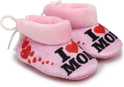 

Superminis Baby Girls and Baby Boys Ankle Length With Heart Print Soft Base Booties/ Shoes Booties(Toe to Heel Length - 11 cm Pink)