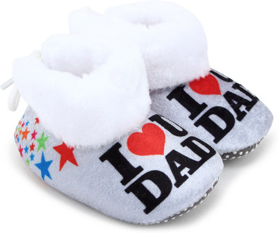 

Superminis Baby Girls and Baby Boys Ankle Length With Heart Print Soft Base Booties/ Shoes Booties(Toe to Heel Length - 12 cm Grey)