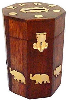 

Sri Balajee Handcrafted Wooden Money Bank - Coin Saving Box - Piggy Bank - Gifts for Kids, Girls, Boys & Adults Coin Bank(Brown)