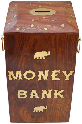 

Sri Balajee Brown Handcrafted Beechwood Piggy Bank, 10X6-Inches (Brown) Coin Bank(Brown)