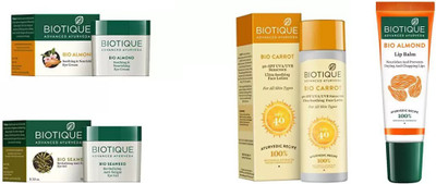 

BIOTIQUE BIO ALMOND SOOTHING & NOURISHING EYE CREAM, SEA WEED REVITALIZING ANTI-FATIGUE EYE GEL, spf 40, LIP BALM(Set of 36)