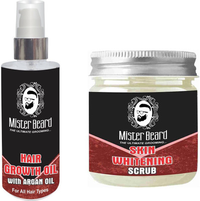 

Mister Beard Hair Growth Oil 100ml WITH Skin Whitening Scrub 100g(Set of 2)