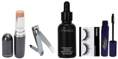 

caroline Eyelashes & Padma Mascara, Hyper Real SPF 15 Foundation& Stick Concealer Studio Fix Fluid Spf 15 & Nail Cutter(Set of 5)