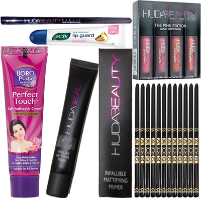 

Boroplus Perfect Antiseptic Cream, Lip Guard, Waterproof Eyeliner With 36 hrs Stay, Primer 35 ml, 4 Mini Lipstick Pink Edition Of Huda , 12 Ads Waterproof Eyeliner(Set of 1)