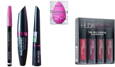 

jollity Blender Puff And Huda Beauty Red Edition And Huda Beauty 3 in 1(Set of 8)