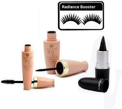 

radiance booster Eyelashes & Lakme 9 to 5 Water Proof Eyeliner+Mascara & Stick Kajal(Set of 4)