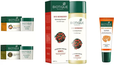 

BIOTIQUE BIO ALMOND SOOTHING & NOURISHING EYE CREAM, SEA WEED REVITALIZING ANTI-FATIGUE EYE GEL, BERBERRY HYDRATING CLEANSER FOR ALL SKIN TYPES, LIP BALM(Set of 4)