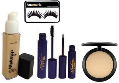 

anamaria Eyelashes & Mac Makeup Pro Long Wear Foundation & Padma Eyeliner+Mascara & Compact(Set of 5)