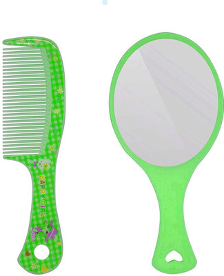 

INAAYA Stylish Comb With Mirror For Women And Girls, Desk Accessories, Green, Pack Of 1(Set of 2)