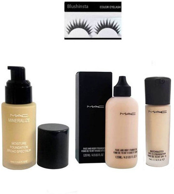 

blushinsta Combo of Mac Face and body foundation, Mac Minerlize Fiundation, Mac Matchmaster foundation with eyelashes(Set of 4)
