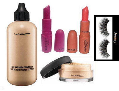 

jenney Eyelashes & Face & Body Foundation, Loose powder, Matte Finish Lipstick (Pack of 2)(Set of 5)