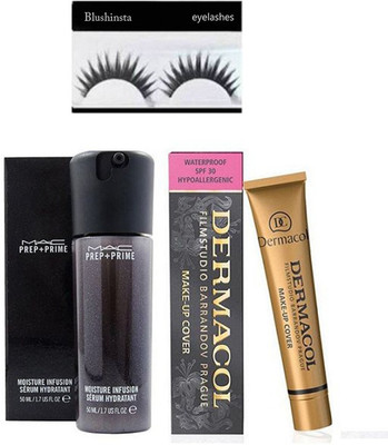 

blushinsta combo of prep+prime Serum, dermacol shade 210 with eyelashes(Set of 3)