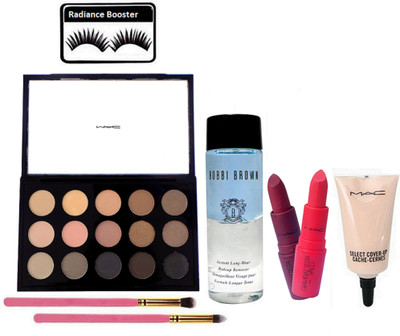 

Radiance Booster Eyelashes & Mac 15 Shades Eye Shadow Palette With Make Up Brush 2 & Bobbi Brown Makeup Remover & Giambattista Valli Lipstick 2 & Select Cover Up Concealer(Set of 8)